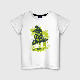 Детская футболка хлопок с принтом Downhill в Санкт-Петербурге, 100% хлопок | круглый вырез горловины, полуприлегающий силуэт, длина до линии бедер | Тематика изображения на принте: downhill | велосипед | велосипедист | велоспорт | скоростной спуск | экстрим