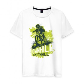 Мужская футболка хлопок с принтом Downhill в Санкт-Петербурге, 100% хлопок | прямой крой, круглый вырез горловины, длина до линии бедер, слегка спущенное плечо. | downhill | велосипед | велосипедист | велоспорт | скоростной спуск | экстрим