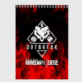 Скетчбук с принтом RAINBOW SIX SIEGE OUTBREAK в Санкт-Петербурге, 100% бумага
 | 48 листов, плотность листов — 100 г/м2, плотность картонной обложки — 250 г/м2. Листы скреплены сверху удобной пружинной спиралью | 6 | outbreak | rainbow | rainbow six siege | six | tom clancys | радуга осада | том клэнси