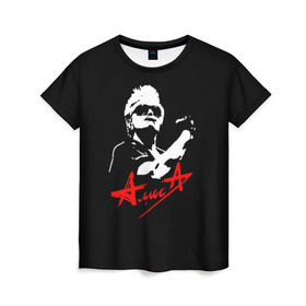 Женская футболка 3D с принтом АлисА в Санкт-Петербурге, 100% полиэфир ( синтетическое хлопкоподобное полотно) | прямой крой, круглый вырез горловины, длина до линии бедер | alisa | rock | ussr | алиса | алиса группа | константин кинчев | рок | ссср