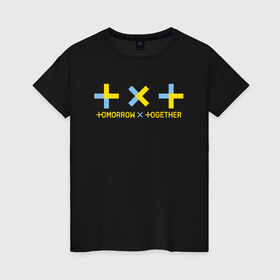 Женская футболка хлопок с принтом TOMORROW X TOGETHER в Санкт-Петербурге, 100% хлопок | прямой крой, круглый вырез горловины, длина до линии бедер, слегка спущенное плечо | tomorrow x together | txt
