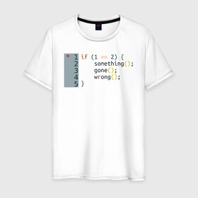 Мужская футболка хлопок с принтом if 1 == 2 в Санкт-Петербурге, 100% хлопок | прямой крой, круглый вырез горловины, длина до линии бедер, слегка спущенное плечо. | it | php | айтишник | код | кодер | ошибка | програма | програмист | программа | программист | разработка | разработчик | сайт | сайты | си | си плюсплюс | си шарп | технарь | условие | явапхп | яваскрипт
