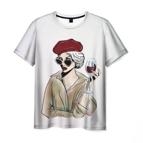 Мужская футболка 3D с принтом Не сходи с ума, сходи за вином! в Санкт-Петербурге, 100% полиэфир | прямой крой, круглый вырез горловины, длина до линии бедер | Тематика изображения на принте: 