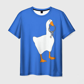Мужская футболка 3D с принтом Untitled Goose Game в Санкт-Петербурге, 100% полиэфир | прямой крой, круглый вырез горловины, длина до линии бедер | epic store | ugg | untitled goose game | гусь | игра без названия | игра про гуся | неназванная игра про гуся