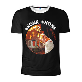 Мужская футболка 3D спортивная с принтом Honk Honk I am Goose в Санкт-Петербурге, 100% полиэстер с улучшенными характеристиками | приталенный силуэт, круглая горловина, широкие плечи, сужается к линии бедра | angry goose | goose | honk | гусь | злой гусь | хонк