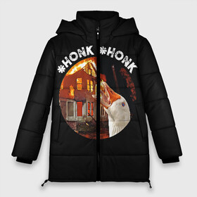 Женская зимняя куртка 3D с принтом Honk Honk I am Goose в Санкт-Петербурге, верх — 100% полиэстер; подкладка — 100% полиэстер; утеплитель — 100% полиэстер | длина ниже бедра, силуэт Оверсайз. Есть воротник-стойка, отстегивающийся капюшон и ветрозащитная планка. 

Боковые карманы с листочкой на кнопках и внутренний карман на молнии | angry goose | goose | honk | гусь | злой гусь | хонк