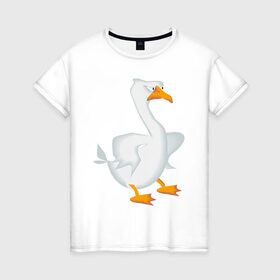 Женская футболка хлопок с принтом Гусь в Санкт-Петербурге, 100% хлопок | прямой крой, круглый вырез горловины, длина до линии бедер, слегка спущенное плечо | гусь | детский сад | злой | игра | мемы | мультфильм | приколы | птицы | ясли