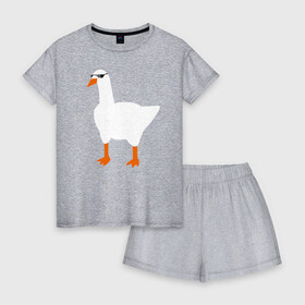 Женская пижама с шортиками хлопок с принтом КРУТОЙ ГУСЬ в Санкт-Петербурге, 100% хлопок | футболка прямого кроя, шорты свободные с широкой мягкой резинкой | meme | untitled goose game | злой гусь | мем | птица