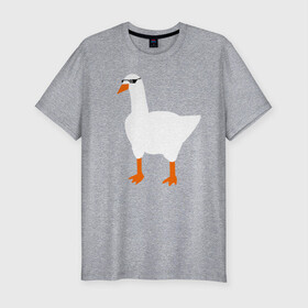 Мужская футболка хлопок Slim с принтом КРУТОЙ ГУСЬ в Санкт-Петербурге, 92% хлопок, 8% лайкра | приталенный силуэт, круглый вырез ворота, длина до линии бедра, короткий рукав | meme | untitled goose game | злой гусь | мем | птица