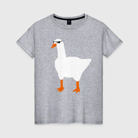 Женская футболка хлопок с принтом КРУТОЙ ГУСЬ в Санкт-Петербурге, 100% хлопок | прямой крой, круглый вырез горловины, длина до линии бедер, слегка спущенное плечо | meme | untitled goose game | злой гусь | мем | птица