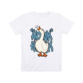 Детская футболка хлопок с принтом КРЯ-КРЯ в Санкт-Петербурге, 100% хлопок | круглый вырез горловины, полуприлегающий силуэт, длина до линии бедер | meme | untitled goose game | злой гусь | мем | птица