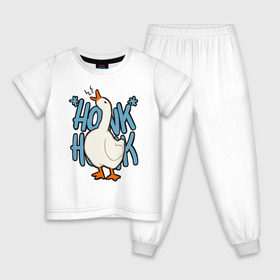 Детская пижама хлопок с принтом КРЯ-КРЯ в Санкт-Петербурге, 100% хлопок |  брюки и футболка прямого кроя, без карманов, на брюках мягкая резинка на поясе и по низу штанин
 | Тематика изображения на принте: meme | untitled goose game | злой гусь | мем | птица