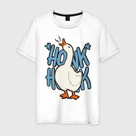 Мужская футболка хлопок с принтом КРЯ-КРЯ в Санкт-Петербурге, 100% хлопок | прямой крой, круглый вырез горловины, длина до линии бедер, слегка спущенное плечо. | Тематика изображения на принте: meme | untitled goose game | злой гусь | мем | птица