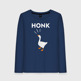 Женский лонгслив хлопок с принтом HONK! в Санкт-Петербурге, 100% хлопок |  | epic store | honk | ugg | untitled goose game | гусь | игра без названия | игра про гуся | кря | кря кря | неназванная игра про гуся