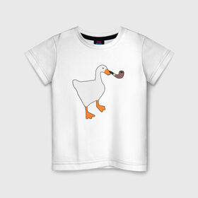 Детская футболка хлопок с принтом Untitled Goose в Санкт-Петербурге, 100% хлопок | круглый вырез горловины, полуприлегающий силуэт, длина до линии бедер | Тематика изображения на принте: evil | game | goose | mem | memes | untitled | гусь | злой | игра | мем | осторожно