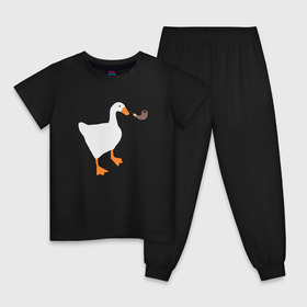 Детская пижама хлопок с принтом Untitled Goose в Санкт-Петербурге, 100% хлопок |  брюки и футболка прямого кроя, без карманов, на брюках мягкая резинка на поясе и по низу штанин
 | evil | game | goose | mem | memes | untitled | гусь | злой | игра | мем | осторожно