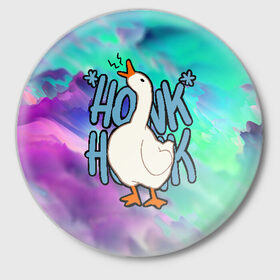 Значок с принтом HONK HONK в Санкт-Петербурге,  металл | круглая форма, металлическая застежка в виде булавки | meme | untitled goose game | злой гусь | мем | птица