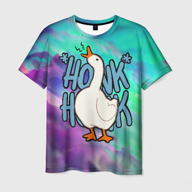 Мужская футболка 3D с принтом HONK HONK в Санкт-Петербурге, 100% полиэфир | прямой крой, круглый вырез горловины, длина до линии бедер | meme | untitled goose game | злой гусь | мем | птица