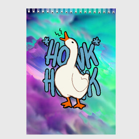 Скетчбук с принтом HONK HONK в Санкт-Петербурге, 100% бумага
 | 48 листов, плотность листов — 100 г/м2, плотность картонной обложки — 250 г/м2. Листы скреплены сверху удобной пружинной спиралью | Тематика изображения на принте: meme | untitled goose game | злой гусь | мем | птица