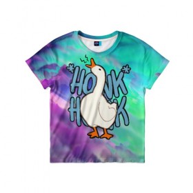 Детская футболка 3D с принтом HONK HONK в Санкт-Петербурге, 100% гипоаллергенный полиэфир | прямой крой, круглый вырез горловины, длина до линии бедер, чуть спущенное плечо, ткань немного тянется | meme | untitled goose game | злой гусь | мем | птица
