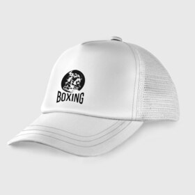 Детская кепка тракер с принтом Boxing (двухсторонняя) в Санкт-Петербурге, Козырек - 100% хлопок. Кепка - 100% полиэстер, Задняя часть - сетка | универсальный размер, пластиковая застёжка | boxer | boxing | fight | mma | бокс | боксер | тайский бокс