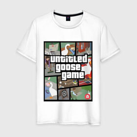 Мужская футболка хлопок с принтом untitled goose + GTA в Санкт-Петербурге, 100% хлопок | прямой крой, круглый вырез горловины, длина до линии бедер, слегка спущенное плечо. | game | goose | gta | untitled | videogame | видеоигры | гта | гусь | игры | мем