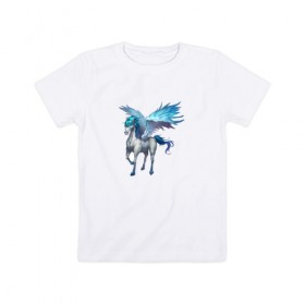 Детская футболка хлопок с принтом Пегас в Санкт-Петербурге, 100% хлопок | круглый вырез горловины, полуприлегающий силуэт, длина до линии бедер | крылья | лошадь | пегас | рисунок | существо
