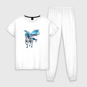 Женская пижама хлопок с принтом Пегас в Санкт-Петербурге, 100% хлопок | брюки и футболка прямого кроя, без карманов, на брюках мягкая резинка на поясе и по низу штанин | крылья | лошадь | пегас | рисунок | существо