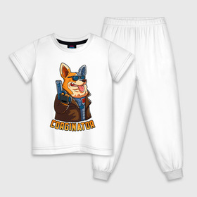 Детская пижама хлопок с принтом Corginator в Санкт-Петербурге, 100% хлопок |  брюки и футболка прямого кроя, без карманов, на брюках мягкая резинка на поясе и по низу штанин
 | вельш корги | корги | мульт | пародия | пес | с пистолетом | собака | терминатор | юмор