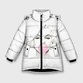 Зимняя куртка для девочек 3D с принтом Мэрилин Монро в Санкт-Петербурге, ткань верха — 100% полиэстер; подклад — 100% полиэстер, утеплитель — 100% полиэстер. | длина ниже бедра, удлиненная спинка, воротник стойка и отстегивающийся капюшон. Есть боковые карманы с листочкой на кнопках, утяжки по низу изделия и внутренний карман на молнии. 

Предусмотрены светоотражающий принт на спинке, радужный светоотражающий элемент на пуллере молнии и на резинке для утяжки. | girl | girls | marilyn monroe | monroe | retro | актриса | девушка | знаменитости | знаменитость | картинки | модель | монро | мэрилин монро | прикольные | ретро