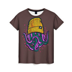 Женская футболка 3D с принтом Octopus(Lil Peep, GBC) в Санкт-Петербурге, 100% полиэфир ( синтетическое хлопкоподобное полотно) | прямой крой, круглый вырез горловины, длина до линии бедер | gbc | lil | peep | rap | rock | бордовый | желтый | зеленый | исполнитель | картинка | надпись на спине | осьминог | редактируемый дизайн | рок | рэп | рэпер | сочный цвет | фиолетовый