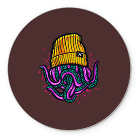 Коврик для мышки круглый с принтом Octopus(Lil Peep, GBC) в Санкт-Петербурге, резина и полиэстер | круглая форма, изображение наносится на всю лицевую часть | Тематика изображения на принте: gbc | lil | peep | rap | rock | бордовый | желтый | зеленый | исполнитель | картинка | надпись на спине | осьминог | редактируемый дизайн | рок | рэп | рэпер | сочный цвет | фиолетовый
