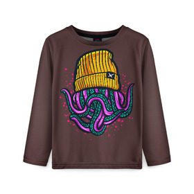 Детский лонгслив 3D с принтом Octopus(Lil Peep, GBC) в Санкт-Петербурге, 100% полиэстер | длинные рукава, круглый вырез горловины, полуприлегающий силуэт
 | gbc | lil | peep | rap | rock | бордовый | желтый | зеленый | исполнитель | картинка | надпись на спине | осьминог | редактируемый дизайн | рок | рэп | рэпер | сочный цвет | фиолетовый