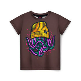 Детская футболка 3D с принтом Octopus(Lil Peep, GBC) в Санкт-Петербурге, 100% гипоаллергенный полиэфир | прямой крой, круглый вырез горловины, длина до линии бедер, чуть спущенное плечо, ткань немного тянется | gbc | lil | peep | rap | rock | бордовый | желтый | зеленый | исполнитель | картинка | надпись на спине | осьминог | редактируемый дизайн | рок | рэп | рэпер | сочный цвет | фиолетовый