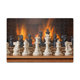 Пазл магнитный 126 элементов с принтом Шахматы в Санкт-Петербурге, полимерный материал с магнитным слоем | 126 деталей, размер изделия —  180*270 мм | дамка | доска | игра | игры | камин | конь | король | огне | огнём | огненное | огонь | пешка | пламя | слон | ферзь | фигурки | фигуры | шахматная | шахматы