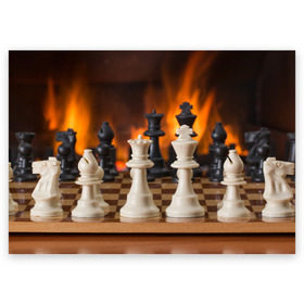 Поздравительная открытка с принтом Шахматы в Санкт-Петербурге, 100% бумага | плотность бумаги 280 г/м2, матовая, на обратной стороне линовка и место для марки
 | дамка | доска | игра | игры | камин | конь | король | огне | огнём | огненное | огонь | пешка | пламя | слон | ферзь | фигурки | фигуры | шахматная | шахматы