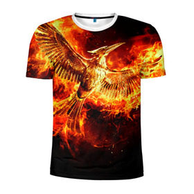Мужская футболка 3D спортивная с принтом Феникс в огне в Санкт-Петербурге, 100% полиэстер с улучшенными характеристиками | приталенный силуэт, круглая горловина, широкие плечи, сужается к линии бедра | fire | flame | phoenix | крылья | огонь | перья | пламя | птица | феникс