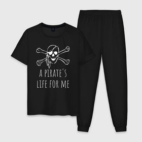 Мужская пижама хлопок с принтом A pirates life for me в Санкт-Петербурге, 100% хлопок | брюки и футболка прямого кроя, без карманов, на брюках мягкая резинка на поясе и по низу штанин
 | a pirates life for me | jolly roger | pirate | skull | веселый роджер | пират | пиратская жизнь | пираты | череп | череп и кости