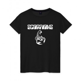 Женская футболка хлопок с принтом SCORPIONS в Санкт-Петербурге, 100% хлопок | прямой крой, круглый вырез горловины, длина до линии бедер, слегка спущенное плечо | scorpions | клаус майне | маттиас ябс | микки ди | павел мончивода | рудольф шенкер | скорпион | скорпионс