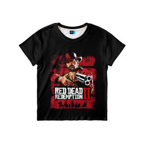 Детская футболка 3D с принтом Red Dead Redemption в Санкт-Петербурге, 100% гипоаллергенный полиэфир | прямой крой, круглый вырез горловины, длина до линии бедер, чуть спущенное плечо, ткань немного тянется | Тематика изображения на принте: dead | gamer | john | marston | rdr | red | redemption | rockstar | shooter | western | вестерн | джон | марстон | шутер