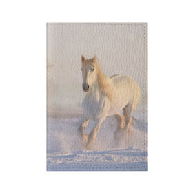 Обложка для паспорта матовая кожа с принтом Белая лошадь на снегу в Санкт-Петербурге, натуральная матовая кожа | размер 19,3 х 13,7 см; прозрачные пластиковые крепления | белая | белый | декабрь | животное | животные | звери | зверь | зима | зимний | зимой | кони | конь | копытные | копытный | лошади | лошадь | снег | снега | снегу | снежный | февраль | январь