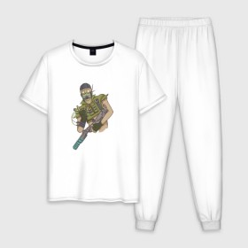 Мужская пижама хлопок с принтом Apex Legends (Октейн) в Санкт-Петербурге, 100% хлопок | брюки и футболка прямого кроя, без карманов, на брюках мягкая резинка на поясе и по низу штанин
 | 