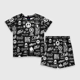 Детский костюм с шортами 3D с принтом VAPE LOGOBOMBING в Санкт-Петербурге,  |  | bad | baddrip | bombing | cloud | coil | drip | logo | smoke | vape | wape | бак | бэд дрип | вейп | вейпер | вейпинг | вэйп | дрипка | дым | койл | культура | лого | логотип | мод | облако | пар | хипстер