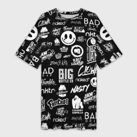 Платье-футболка 3D с принтом VAPE LOGOBOMBING в Санкт-Петербурге,  |  | bad | baddrip | bombing | cloud | coil | drip | logo | smoke | vape | wape | бак | бэд дрип | вейп | вейпер | вейпинг | вэйп | дрипка | дым | койл | культура | лого | логотип | мод | облако | пар | хипстер