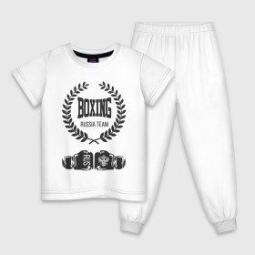 Детская пижама хлопок с принтом Boxing Russia Team в Санкт-Петербурге, 100% хлопок |  брюки и футболка прямого кроя, без карманов, на брюках мягкая резинка на поясе и по низу штанин
 | boxer | boxing | russia team | бокс | боксер | тайский бокс