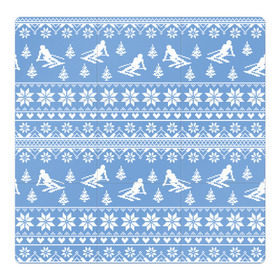 Магнитный плакат 3Х3 с принтом Вязаный свитер с лыжниками в Санкт-Петербурге, Полимерный материал с магнитным слоем | 9 деталей размером 9*9 см | Тематика изображения на принте: горы | зима | лыжи | природа | снег | спорт