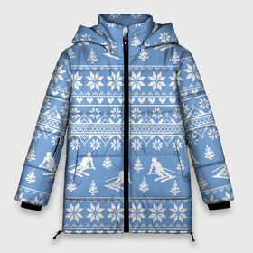 Женская зимняя куртка 3D с принтом Вязаный свитер с лыжниками в Санкт-Петербурге, верх — 100% полиэстер; подкладка — 100% полиэстер; утеплитель — 100% полиэстер | длина ниже бедра, силуэт Оверсайз. Есть воротник-стойка, отстегивающийся капюшон и ветрозащитная планка. 

Боковые карманы с листочкой на кнопках и внутренний карман на молнии | горы | зима | лыжи | природа | снег | спорт