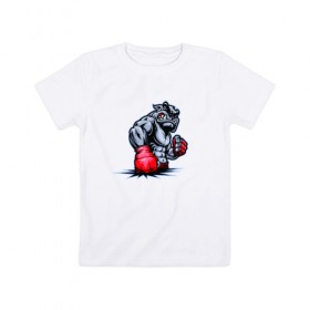 Детская футболка хлопок с принтом Бульдог Боксер в Санкт-Петербурге, 100% хлопок | круглый вырез горловины, полуприлегающий силуэт, длина до линии бедер | бодибилдинг | бокс | бульдог | бульдог боксер | дикое животное | животное | зверь | качек | накаченное животное | накаченный зверь | рисунок