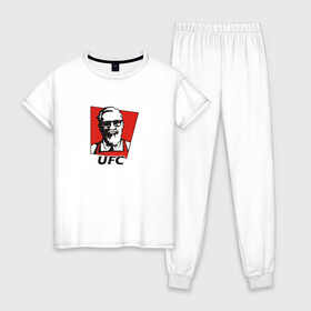 Женская пижама хлопок с принтом UFC (Конор) в Санкт-Петербурге, 100% хлопок | брюки и футболка прямого кроя, без карманов, на брюках мягкая резинка на поясе и по низу штанин | kfc | ufc | боец | конор макгрегор
