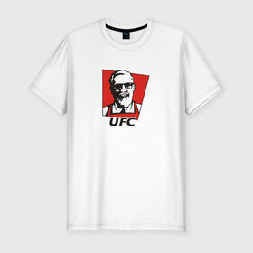 Мужская футболка премиум с принтом UFC (Конор) в Санкт-Петербурге, 92% хлопок, 8% лайкра | приталенный силуэт, круглый вырез ворота, длина до линии бедра, короткий рукав | Тематика изображения на принте: kfc | ufc | боец | конор макгрегор